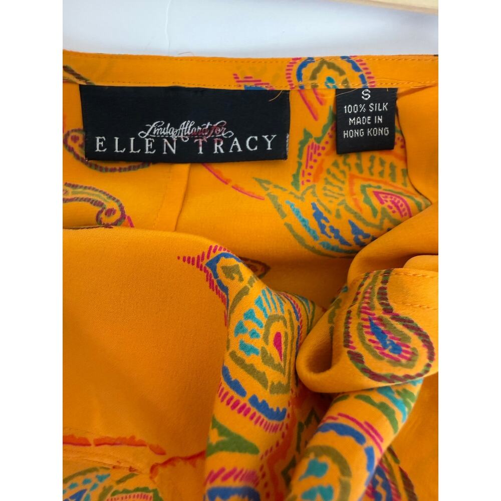 Linda Allard Ellen Tracy 100% Silk Wrap Skirt S Paisley Medallion Gold Mustard - Picture 5 of 6